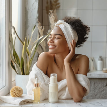 A woman doing her natural skin care routine using natural ingredients and products.